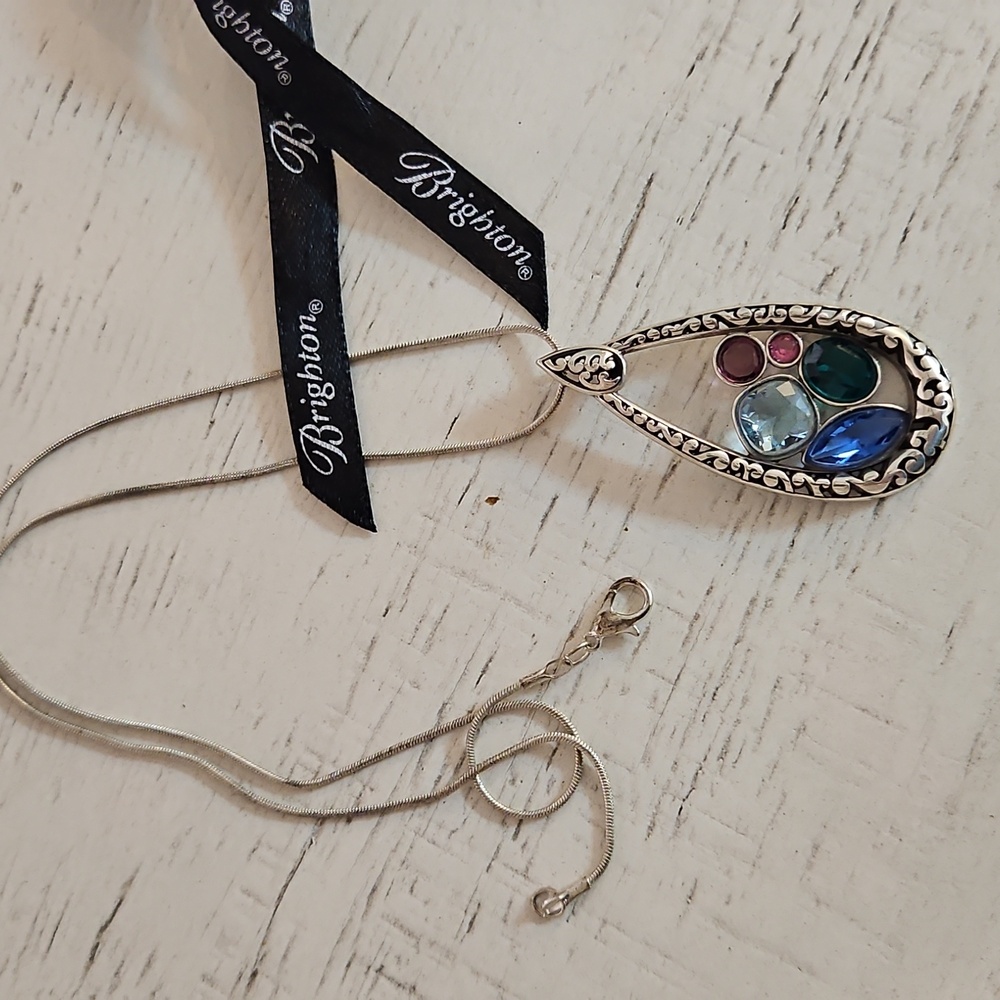 Brighton Elegant Silver Teardrop Pendant with Multicolor Gemstones - Picture 1 of 6